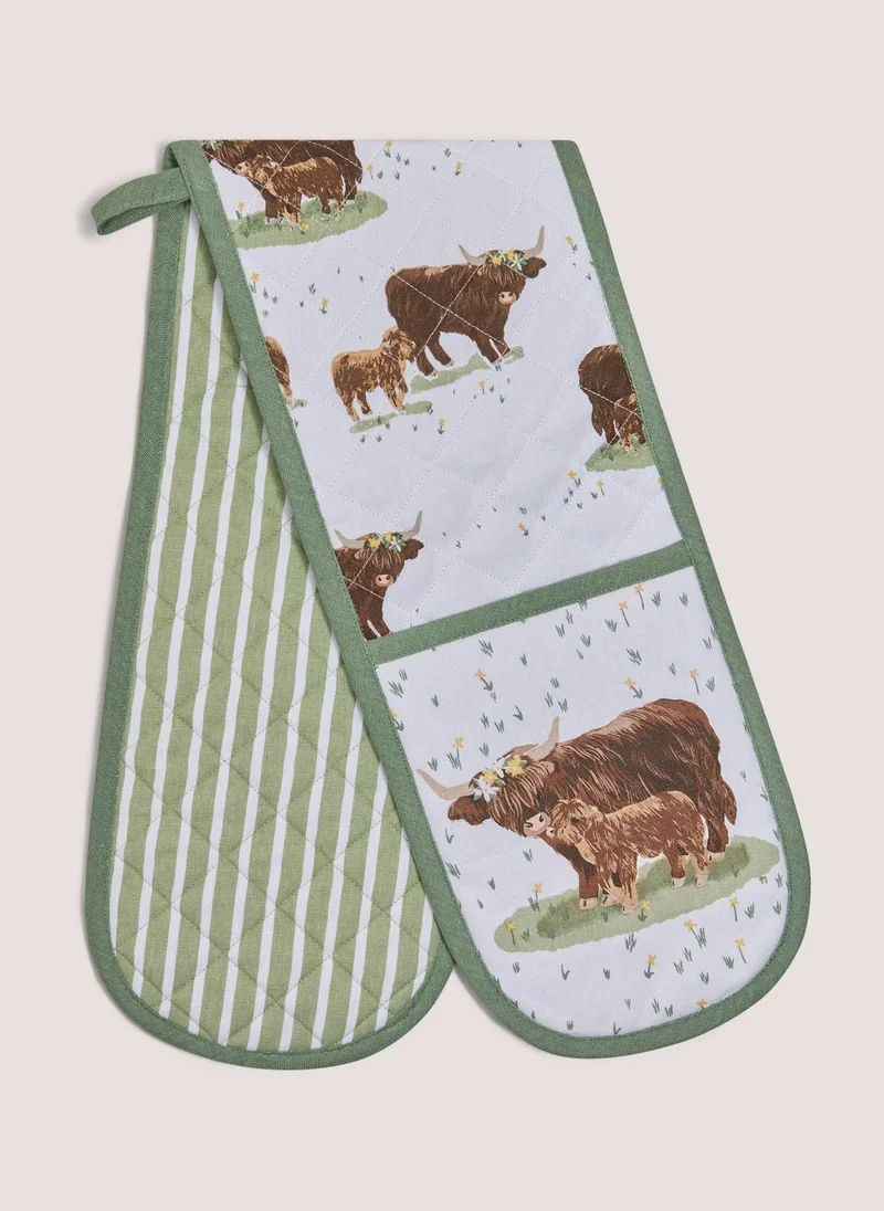 Matalan Highland Cow Oven Gloves Green